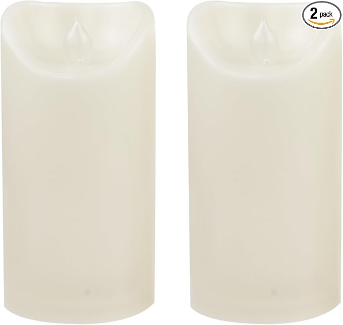 Waterproof Outdoor Battery Operated Flameless Candles with Auto Timer Flickering Plastic Resin Electric LED Pillar Lights for Lantern Patio Garden Wedding Party Decorations 3x6 Inches Ivory 2 Pack
