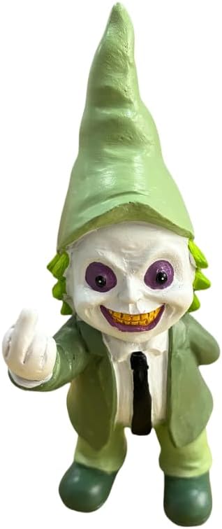 Middle Finger Decor Statue Horror Movie Gnome Creepy Outdoor Halloween Decor, Resin Garden Dwarf Sculpture for Haunted House Lawn Decoration (5.5in, Green)
