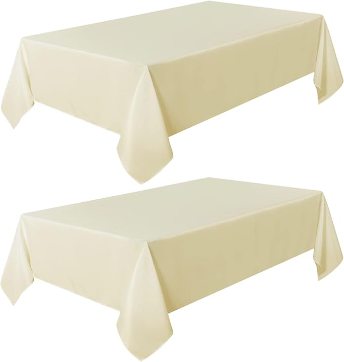 sancua 2 Pack Beige Tablecloth 60 x 84 Inch, Rectangle 4 Feet Table Cloth - Stain and Wrinkle Resistant Washable Polyester Table Cover for Dining Tables, Buffet Parties and Camping