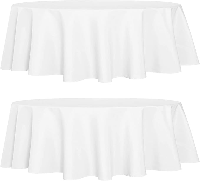 sancua 2 Pack Round Tablecloth 60 Inch White (Fits 20-48 Inch Tables), Stain and Wrinkle Resistant Table Cloth - Washable Polyester Table Cover for Dining Tables, Buffet Parties and Camping