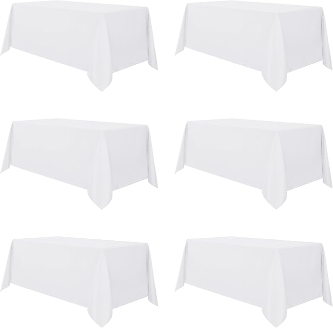 sancua 6 Pack White Tablecloth 90 x 156 Inch - Rectangle Table Cloth for 8 Feet Tables Stain and Wrinkle Resistant Washable Polyester Table Cover for Dining Wedding Banquet Party Buffet Restaurant