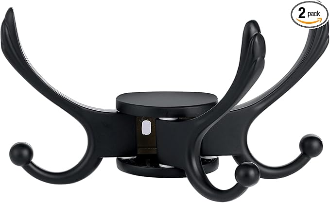 Swivel Coat Hook 2 Pack Heavy Duty Space Saving Towel Rope Hook Wall Mount Triple Swing Arms for RV Bathroom Kitchen Garage,Matt Black