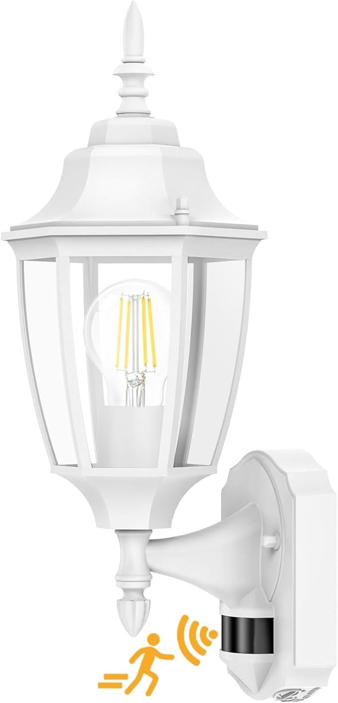 Lamomo Outdoor Wall Sconce, Dusk to Dawn Motion Sensor Light Fixtures, Exterior Aluminum Waterproof White Porch Lights for Patio Front Door Garage (1 Pack)