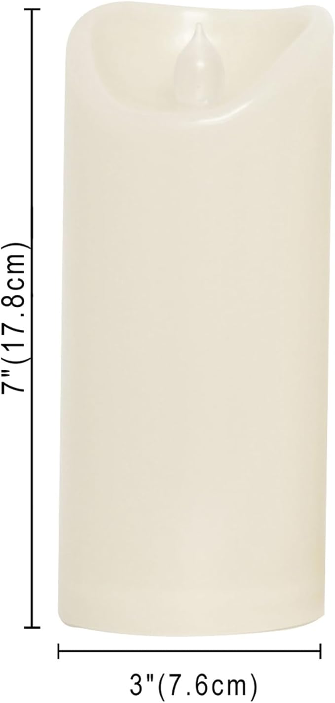 Waterproof Outdoor Battery Operated Flameless Candles with Auto Timer Flickering Plastic Resin Electric LED Pillar Lights for Lantern Patio Garden Wedding Party Decorations 3x7 Inches Ivory 2 Pack