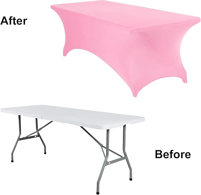 4Pack Spandex Waterproof Table Covers 8ft,Spandex 8ft Waterproof Table Cover for Party,Wedding, Banquet, and Events(Pink)