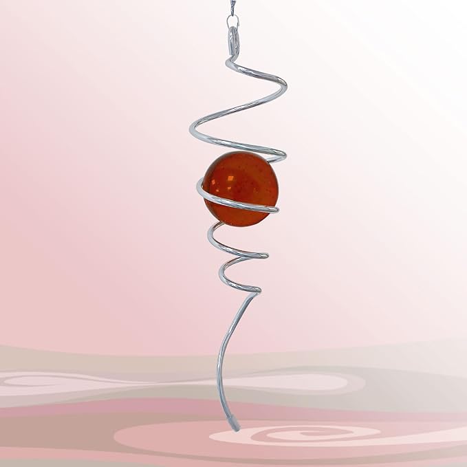 Gazing Ball Spiral Decorative Wind Spinner Sun Catcher 11inch Tail and 2 inch Glass Orb. Indoor Outdoor Garden Decoration Wind Sculptures Wind Spinner Tail-13 inch Height (red)