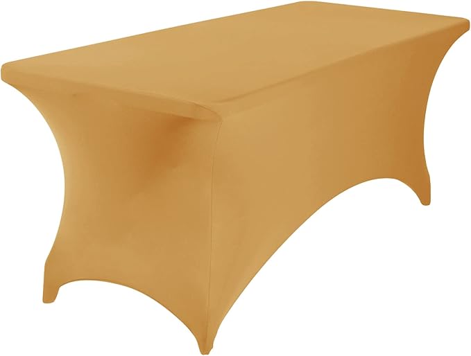 2Pack Spandex Waterproof Table Covers 6ft,Spandex 6ft Waterproof Table Cover for Party,Wedding, Banquet, and Events(Gold)