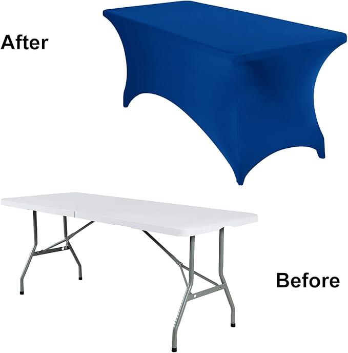 4Pack Spandex Waterproof Table Covers 6ft,Spandex 6ft Waterproof Table Cover for Party,Wedding, Banquet, and Events(Classicbule)