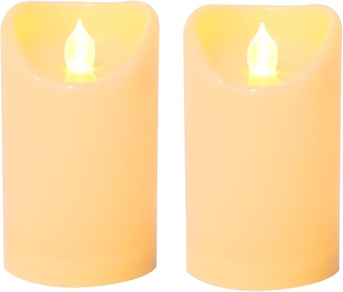 Waterproof Outdoor Battery Operated Flameless Candles with Auto Timer Flickering Plastic Resin Electric LED Pillar Lights for Lantern Patio Garden Wedding Party Decorations 3x5 Inches Ivory 2 Pack