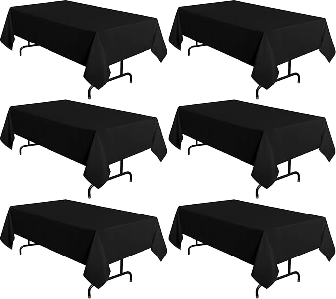 sancua 6 Pack Black Tablecloth 60 x 120 Inch, Rectangle Table Cloth for 8 Feet Tables - Stain and Wrinkle Resistant Washable Polyester Table Cover for Dining Tables, Buffet Parties and Camping