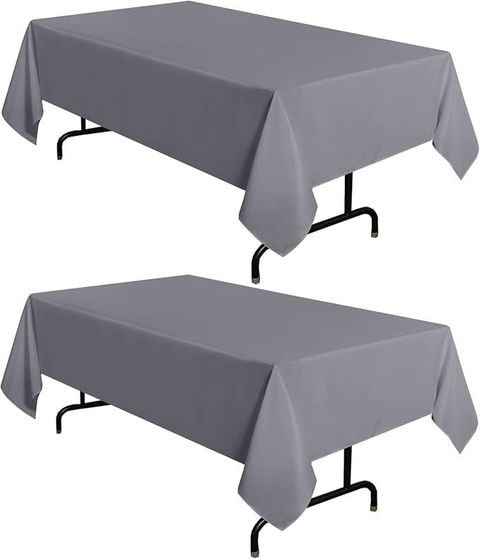sancua 2 Pack Light Grey Tablecloth 60 x 102 Inch, Rectangle 6 Feet Table Cloth - Stain and Wrinkle Resistant Washable Polyester Table Cover for Dining Tables, Buffet Parties and Camping