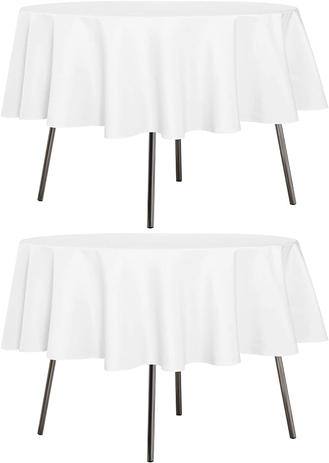 sancua 2 Pack Round Tablecloth 70 Inch White, Stain and Wrinkle Resistant Table Cloth - Washable Polyester Table Cover for Dining Tables, Buffet Parties and Camping