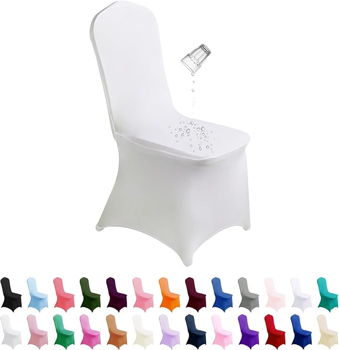 SUPERO Waterproof Spandex Chair Cover 50PCS, Stretch Dining Chair Covers, Polyester Outdoor Chair Covers, Protector Stretch Chair Cover for Party Universal, Banquet, Wedding Event, Hotel(White)