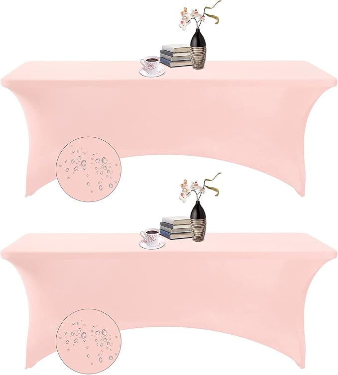 2Pack Spandex Waterproof Table Covers 8ft,Spandex 8ft Waterproof Table Cover for Party,Wedding, Banquet, and Events(Blush Pink)
