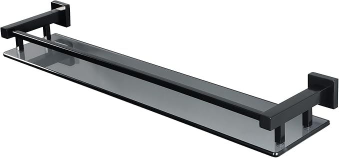 Alise Bathroom Shelf Wall Mounted, Matte Black Large Capacity Glass Shelf for Bathroom, 24 inch