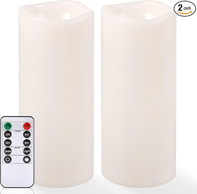 NURADA Large Outdoor Flameless Candles 10" x 4" - Waterproof LED Pillar Flickering Candle Battery Operated with Timer Remote Control for Patio Porch Lanterns Decor - Long Lasting Set of 2