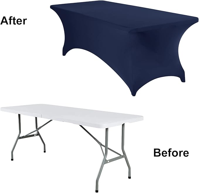 2Pack Spandex Waterproof Table Covers 8ft,Spandex 8ft Waterproof Table Cover for Party,Wedding, Banquet, and Events(Navy)