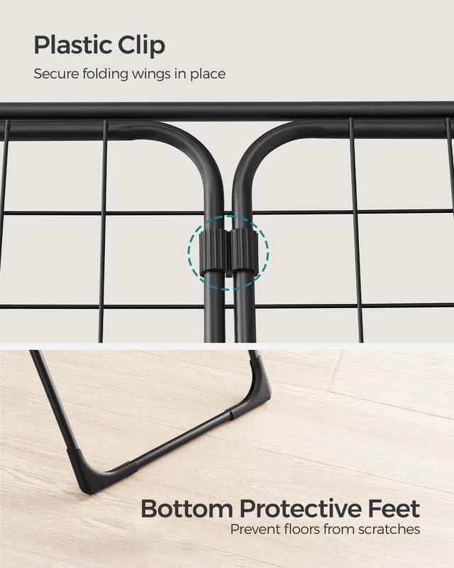 SONGMICS Clothes Drying Rack, Metal Laundry Drying Rack, Foldable, Space-Saving, Free-Standing Airer, with 2 Gullwings, Indoor Outdoor Use, Bed Linen Clothing, Black ULLR540B01