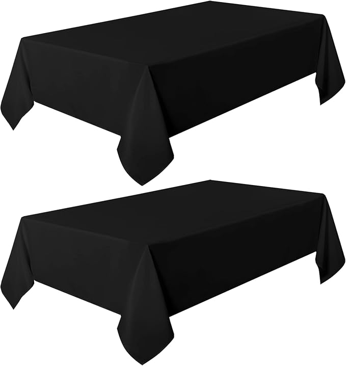 sancua 2 Pack Black Tablecloth 60 x 102 Inch, Rectangle 6 Feet Table Cloth - Stain and Wrinkle Resistant Washable Polyester Table Cover for Dining Tables, Buffet Parties and Camping