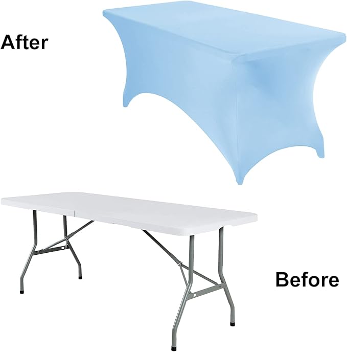 4Pack Spandex Waterproof Table Covers 6ft,Spandex 6ft Waterproof Table Cover for Party,Wedding, Banquet, and Events(Blue Mist)