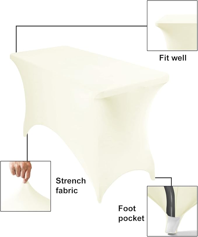 4Pack Spandex Waterproof Table Covers 4ft,Spandex 4ft Waterproof Table Cover for Party,Wedding, Banquet, and Events(Ivory)