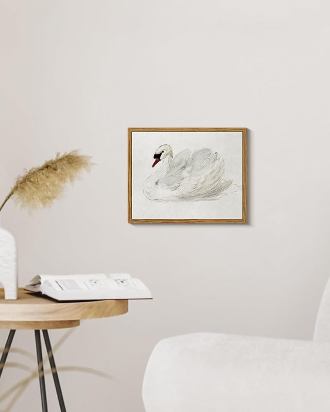 VIYYIEA Framed Canvas Wall Art, White Swan Wall Art for Living Room, Vintage Animal Oil Painting Picture, Aesthetic Home Decor, Bathroom Wall Decor -【Swan】-(10L x 8W)