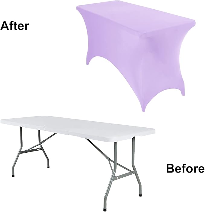 2Pack Spandex Waterproof Table Covers 4ft,Spandex 4ft Waterproof Table Cover for Party,Wedding, Banquet, and Events(Lavender)