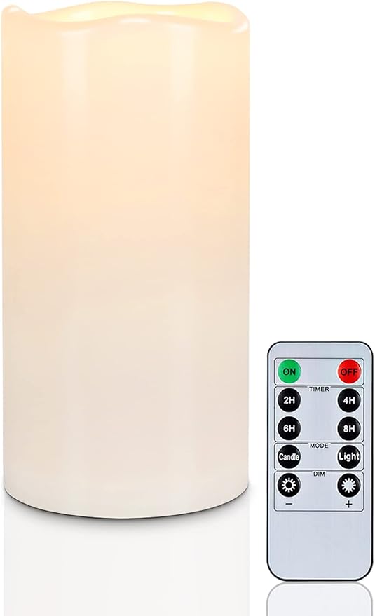 5plots 4" x 8" Single Waterproof Outdoor Flameless Candles, Battery Operated Flickering LED Pillar Candles with Remote and Timers for Indoor Outdoor Lanterns, Long Lasting, Large