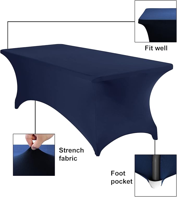 2Pack Spandex Waterproof Table Covers 8ft,Spandex 8ft Waterproof Table Cover for Party,Wedding, Banquet, and Events(Navy)