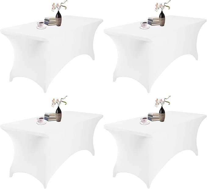 4Pack Spandex Waterproof Table Covers 6ft,Spandex 6ft Waterproof Table Cover for Party,Wedding, Banquet, and Events(White)