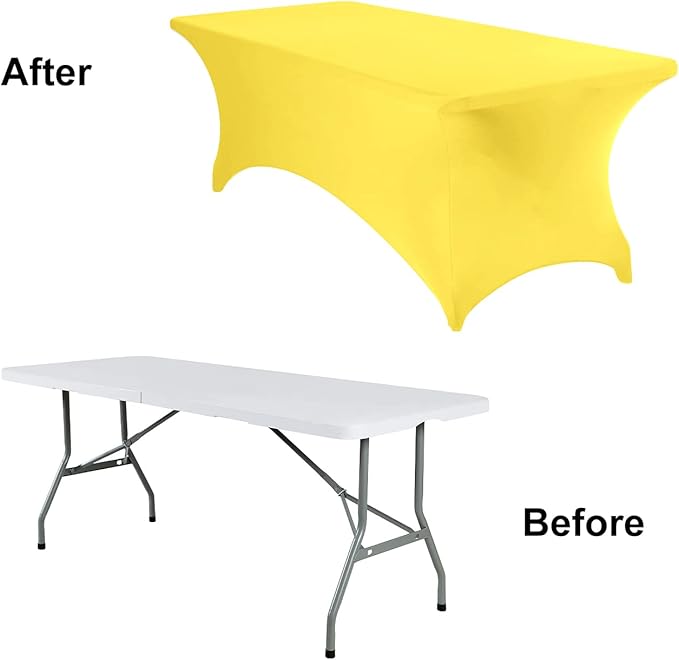 4Pack Spandex Waterproof Table Covers 8ft,Spandex 8ft Waterproof Table Cover for Party,Wedding, Banquet, and Events(Yellow)