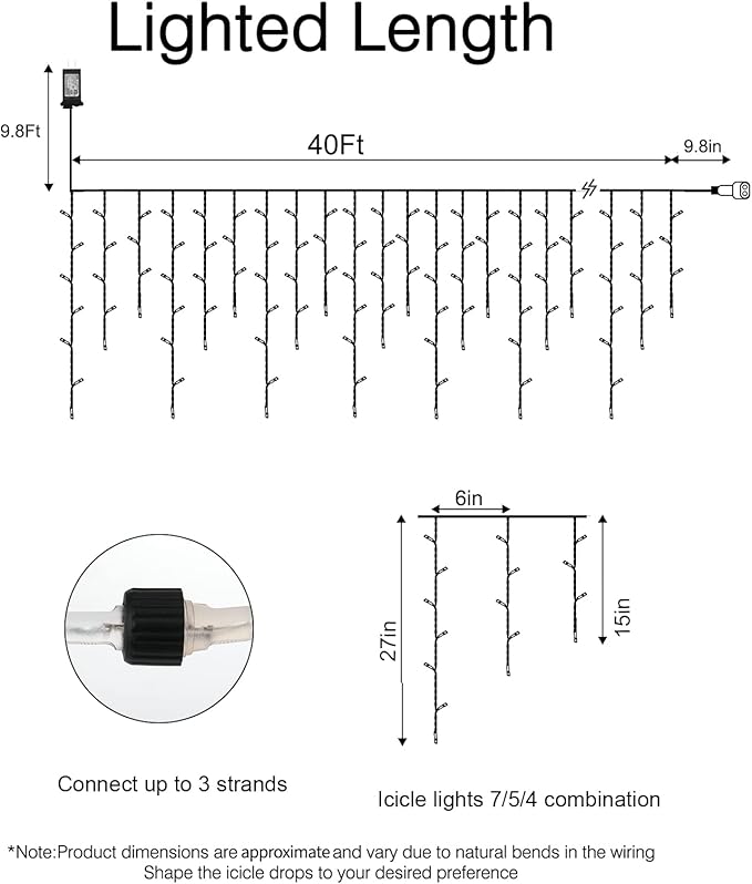 Icicle Lights Outdoor, 40Ft White Christmas Lights with 81 Drops and 432 LED Icicle Drops, Remote and Timer Controlled, Perfect for House Eaves and Wedding Decor, Pure White