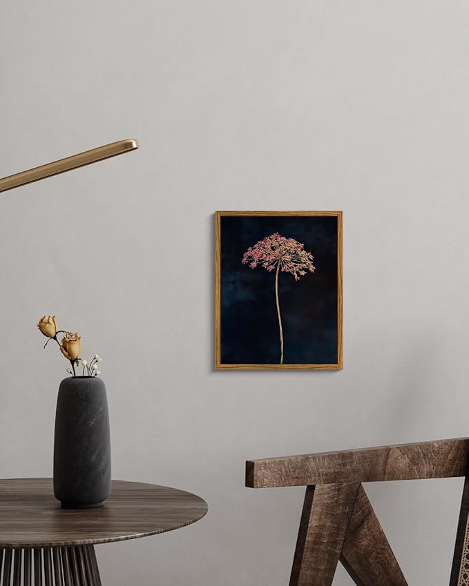 VIYYIEA Framed Canvas Wall Art, Dried Flowers Wall Art for Living Room, Plant Oil Painting Picture, Vintage Home Decor, Bathroom Wall Decor -【Queen Anne's Lace】-(10L x 8W)