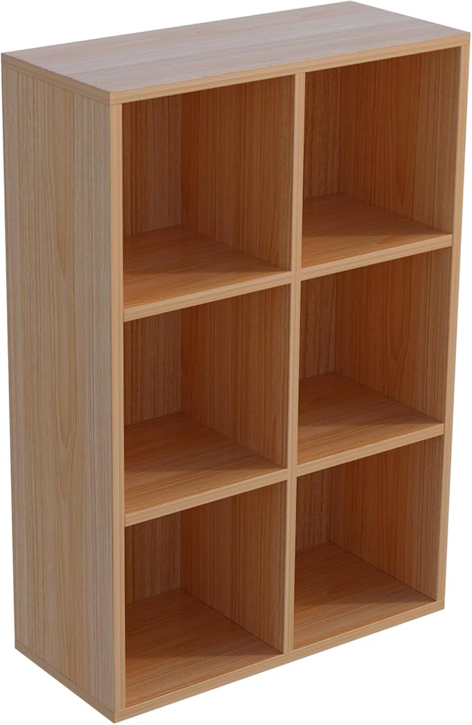 6-Cube Storage Shelf Bookcase - Wooden 3-Tier Floor Standing Open Bookshelf for Home and Office, Display Cabinet, Oak