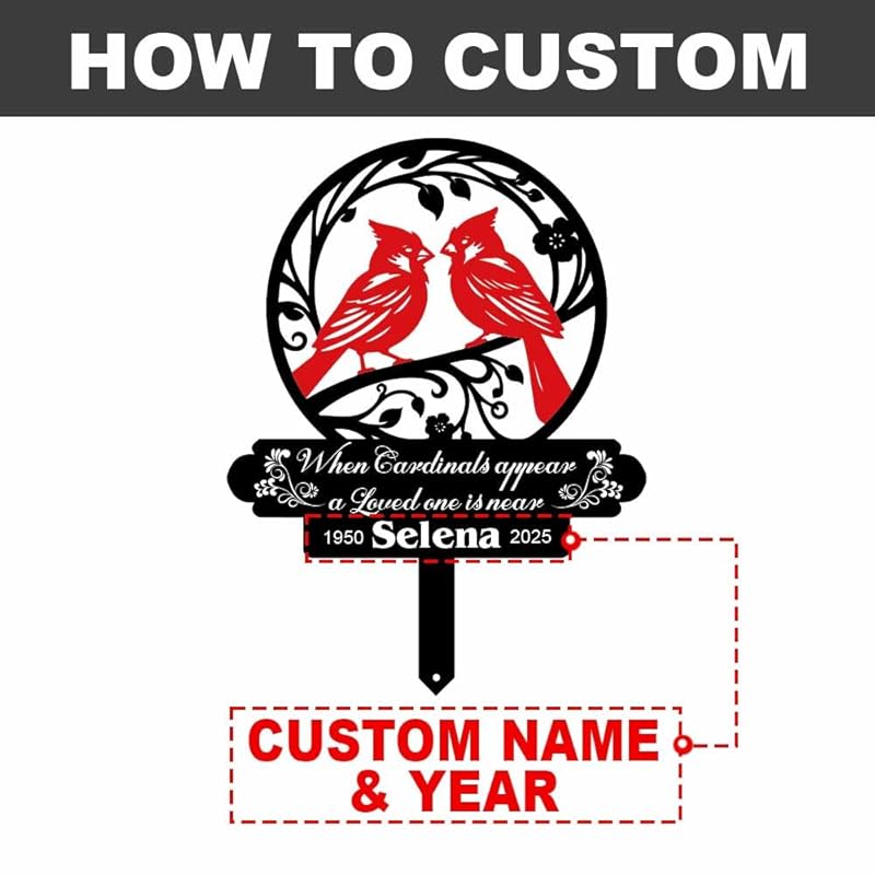 Personalized Cemetery Memorial Metal Stakes, Cardinals Memorial Grave Markers,Graden Decorations for Loss of Mother Father, Outdoor Sympathy Decor Gift