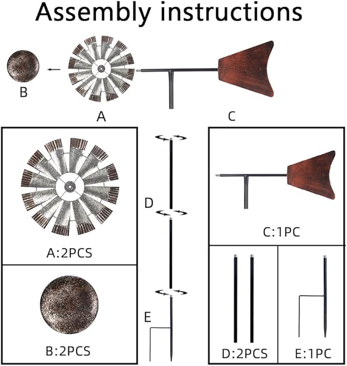 Wind Spinners Outdoor,Metal Vintage Style Single Sided Silver Windmill Kinetic Wind Spinner for Outdoor Garden Patio Yard Decor,Diameter 13 Inches