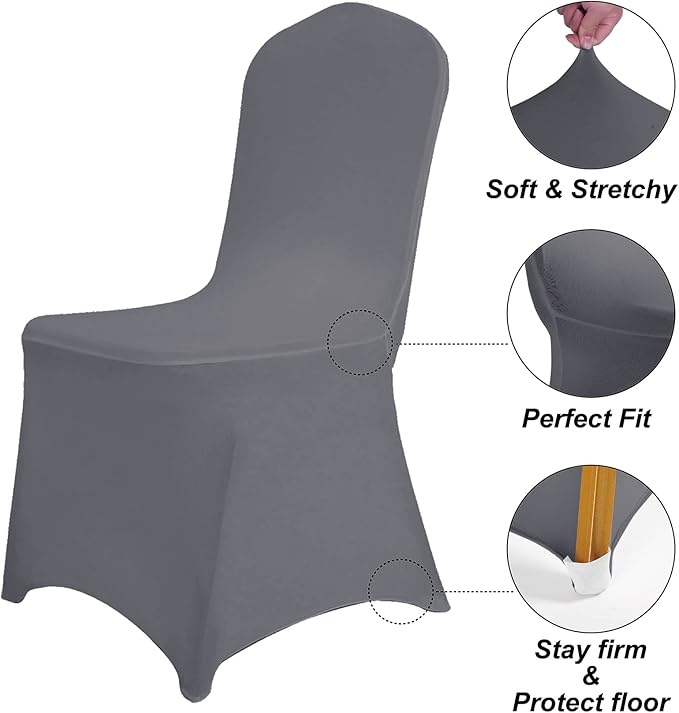 SUPERO Waterproof Spandex Chair Cover 25PCS, Stretch Dining Chair Covers, Polyester Outdoor Chair Covers, Protector Stretch Chair Cover for Party Universal, Banquet, Wedding Event, Hotel(Grey)