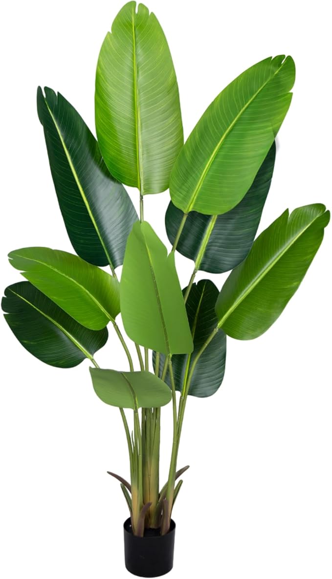 Artificial Bird of Paradise Plant 5.2Ft Fake Tropical Palm Tree with 10Trunks Faux Banana Leaf Trees in Pot for Home Indoor Outdoor Office Modern Decor Housewarming Gift(1Pcs)