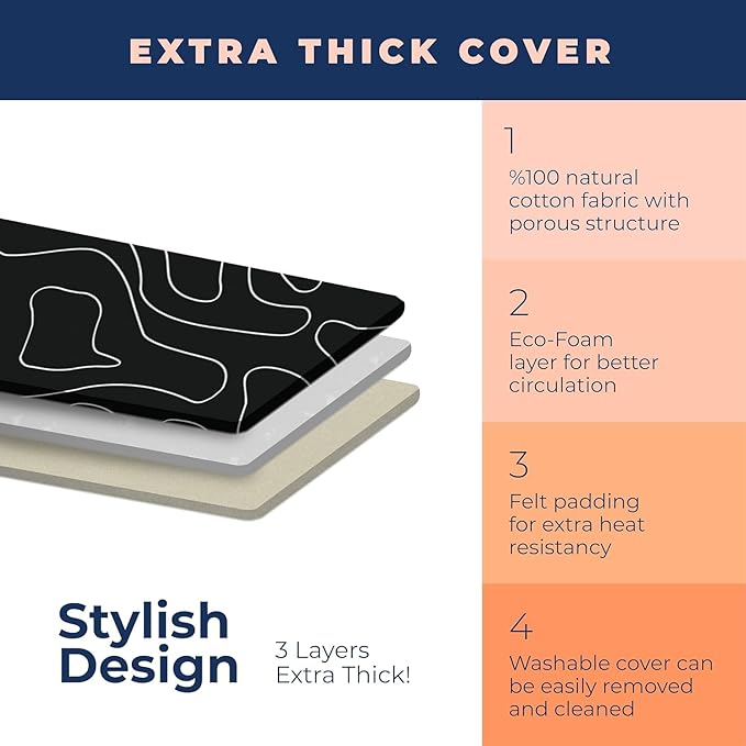 Ironing Board, Compact and Space Saver Ironing Board with Extra Thick 3 Layers Cover, Height Adjustable, Easy Storage with Smart Hanger and Heavy Duty Steel Legs, Black (13x43)