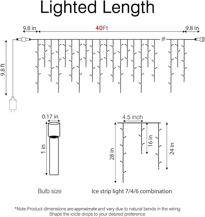 Icicle Lights Outdoor, 40Ft. 432 LED Color Changing Christmas Lights with 81 Drops, Dimmable Twinkle Fairy with Remote and Timer, for House, Warm and Multicolor