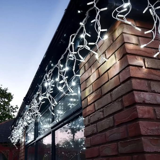 Icicle Christmas Lights Outdoor Decorations 640 LED 65.6 FT 8 Modes LED Icicle String Light with 120 Drops, Fairy String Curtain Lights for Christmas Holiday Decor Wedding Party (Cold White)