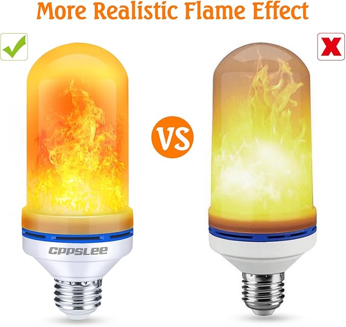 Halloween Decorations Upgraded LED Flame Light Bulbs, 4 Modes Flickering Light Bulbs, E26 Base Fire Flame Bulb, Christmas Lights Patio Outdoor Indoor Home Decor (Yellow, 2 Pack)