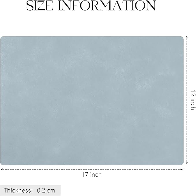 MOSAYT Vinyl Placemats Set of 6-12 X 17 Inch - Faux Leather 100% Waterproof Oil-Proof Wipeable PU Place Mats, Heat Resistant Reversible Table Mats for Kitchen, Dining, Outdoor (Light Grayish Blue)