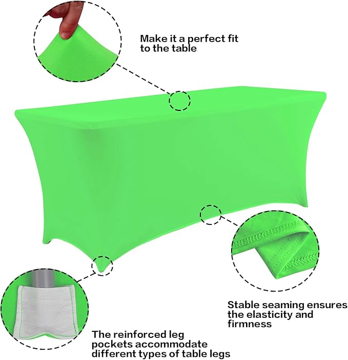 IVAPUPU 2 Pack 6FT Table Cloth for Rectangular Fitted Events Stretch Green Washable Table Cover Spandex Tablecloth Protector for Party, Wedding, Cocktail, Banquet, Festival