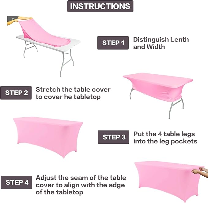 IVAPUPU 2 Pack 6FT Table Cloth for Rectangular Fitted Events Stretch Pink Table Covers Washable Spandex Tablecloth Protector for Party, Wedding, Cocktail, Banquet, Festival