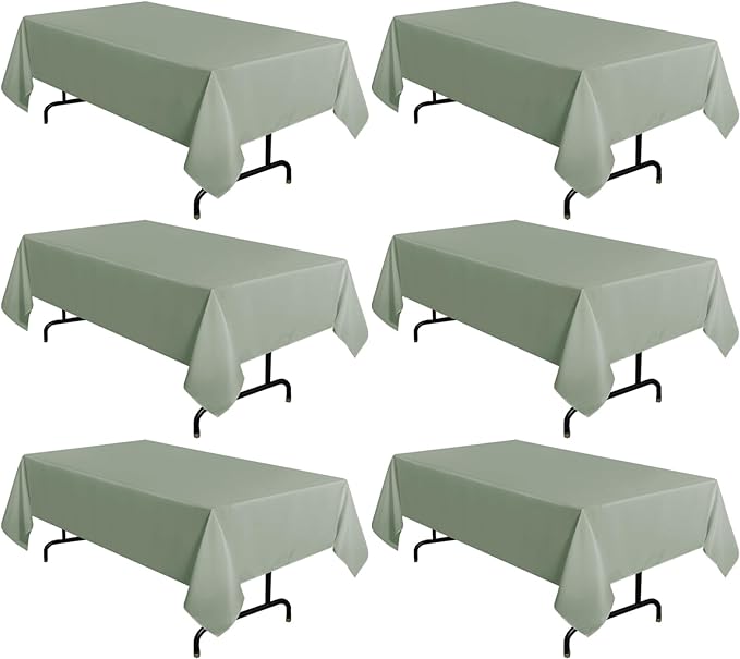 sancua 6 Pack Sage Green Tablecloth 60 x 102 Inch, Rectangle Table Cloth for 6 Feet Tables - Stain and Wrinkle Resistant Washable Polyester Table Cover for Dining Tables, Buffet Parties and Camping