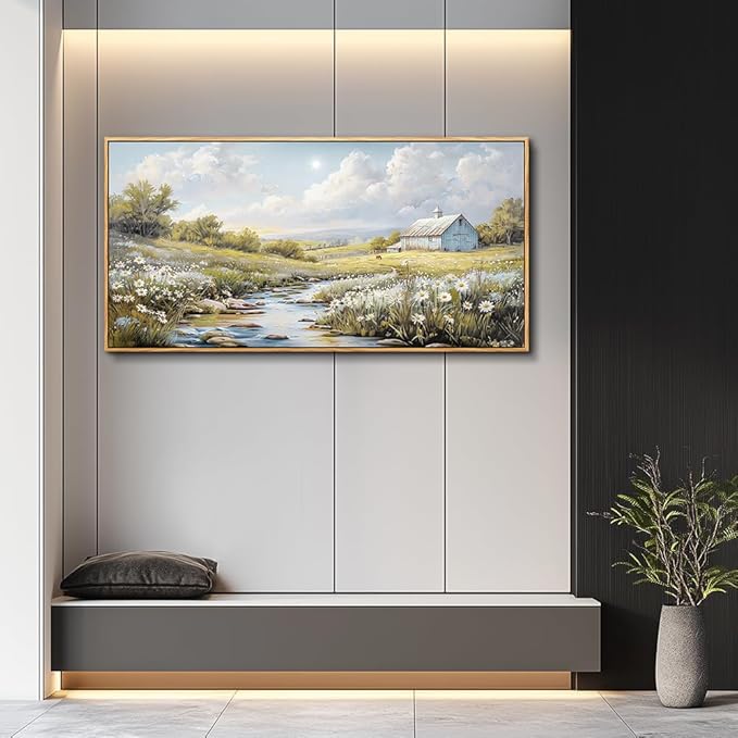 PHAOHUAXM Wall Art For Living Room Large Canvas Wall Decor For Bedroom Flower Watercolour Painting Office Decoration Countryside Scenery Mural Artwork Ready To Hang Home Decor 24x48 In Wood Framed