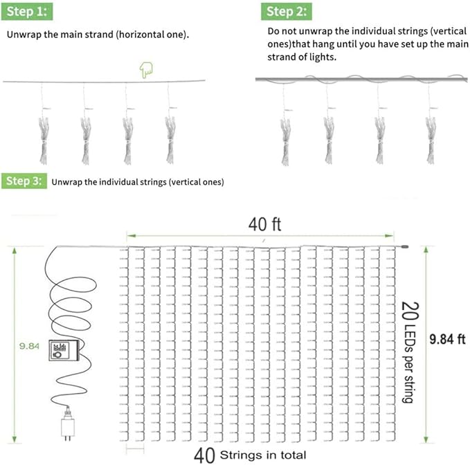 Solhice LED Curtain Lights Outdoor 40ft x10ft, 800 LED Plug in Hanging String Lights Indoor, Christmas Twinkle Lights Backdrop for Outside Backyard Patio Wedding Décor, Warm White (Not Connectable)
