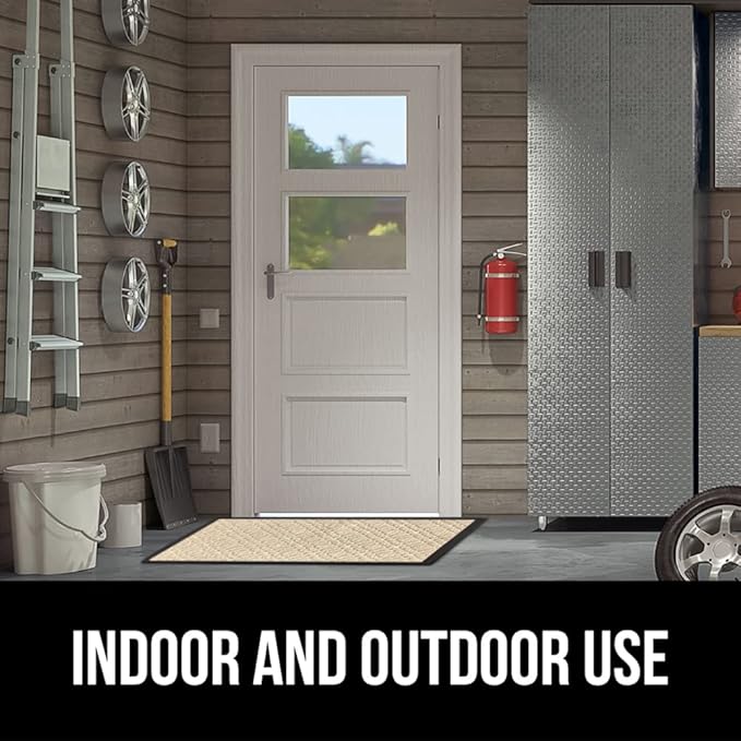 GORILLA GRIP 100% Waterproof All-Season WeatherMax Doormat, 47x35, US Designed Natural Rubber, Stain and Fade Resistant, Low Profile Indoor Outdoor Door Mats, Easy Clean Patio Mat, Modern Latte