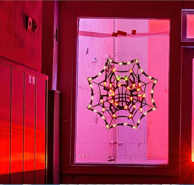 12.8" Lighted Cobweb Halloween Window Silhouette Decoration,Halloween Lighted Window Decoration,Hanging Light Up Holiday Ornament( Cobweb Light)